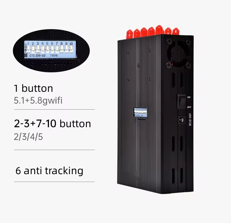 Portable Handheld 10 Channel Antennas 2G 3G 4G 5G GPS WIFI 2.4G Ble Mobile Phone Signal Inhibitor Detector