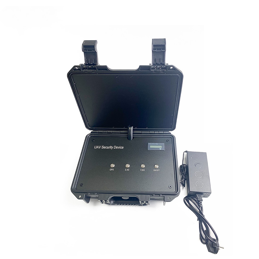 The 120W portable drone jammer device contains 2.4G/5.8G/900MHZ