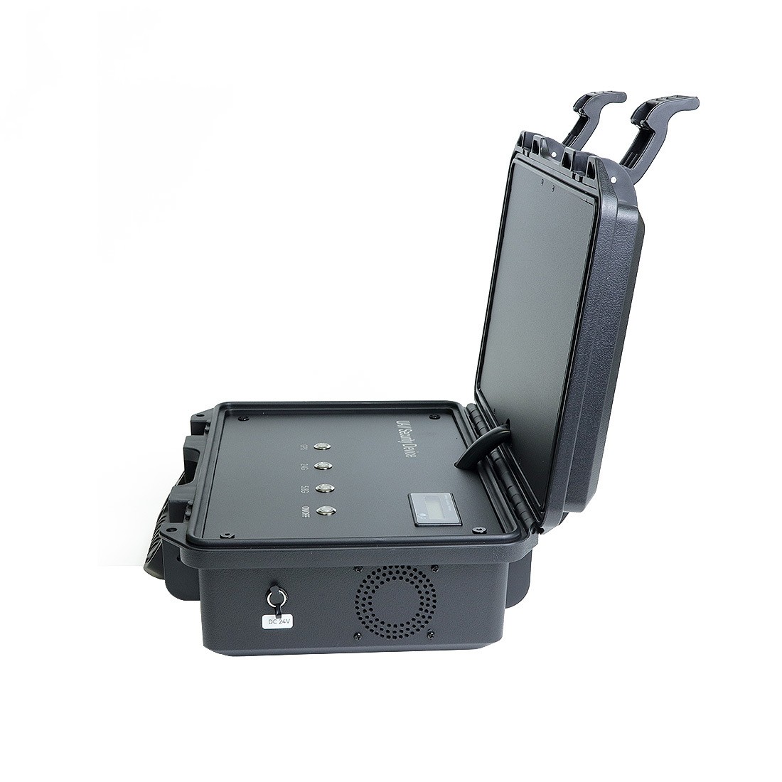 The 120W portable drone jammer device contains 2.4G/5.8G/900MHZ